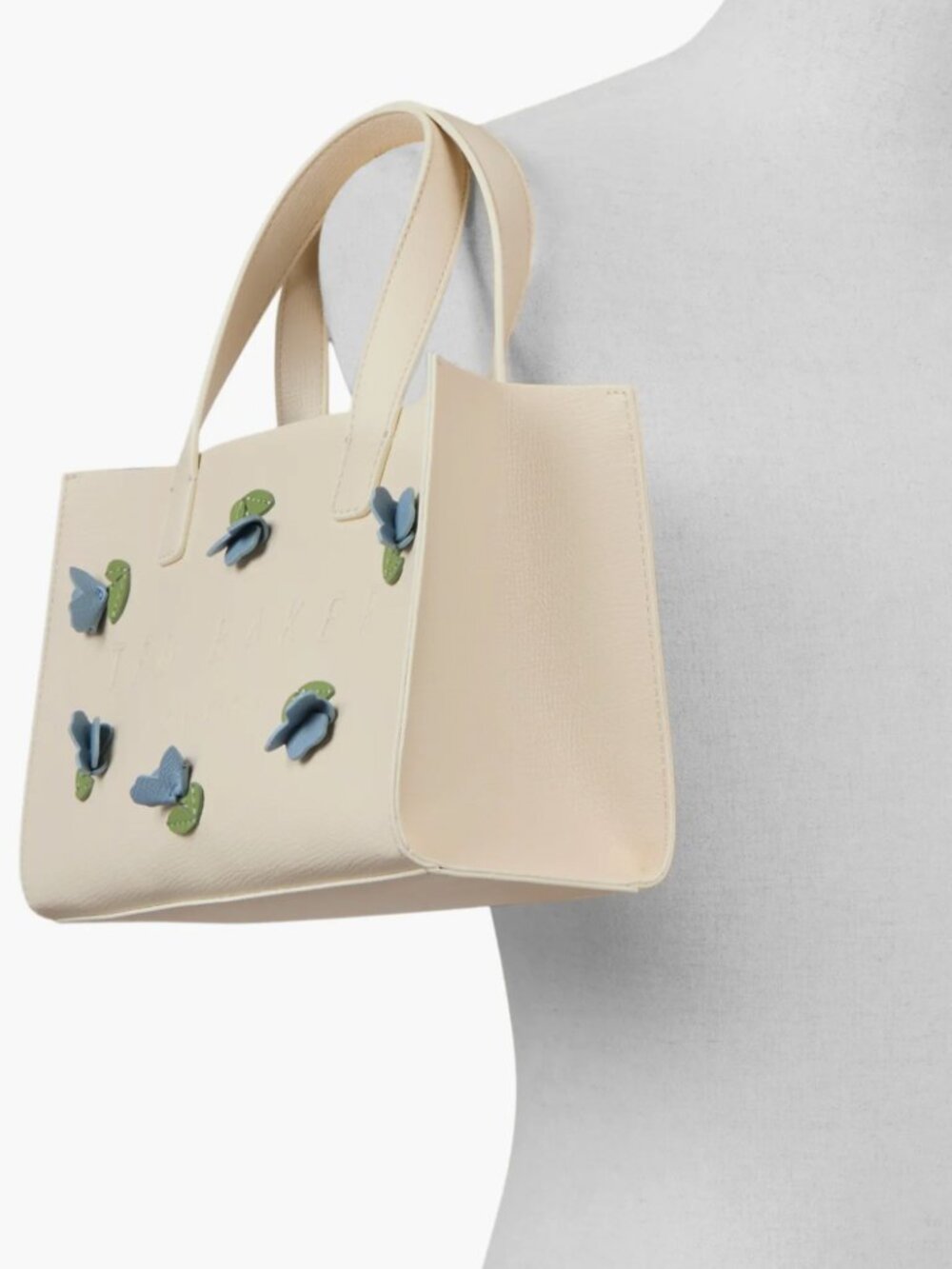 NWT Ted Baker Suricon Cream Blue 3D Floral Faux Leather Tote Bag - Picture 3 of 4
